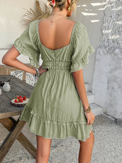 Pure Essence | Gesmockte Babydoll Mini Jurk - saligroen