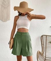 Eden Pocketed High Waist Shorts - Sage