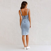 Denim Midi Jurk met Bandjes en Split