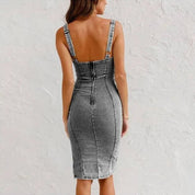 Denim Midi Jurk met Bandjes en Split