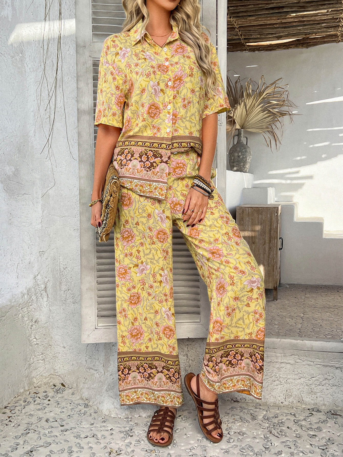 Bohemia | Bloemenprint Vakantie Bijpassende Set - Geel